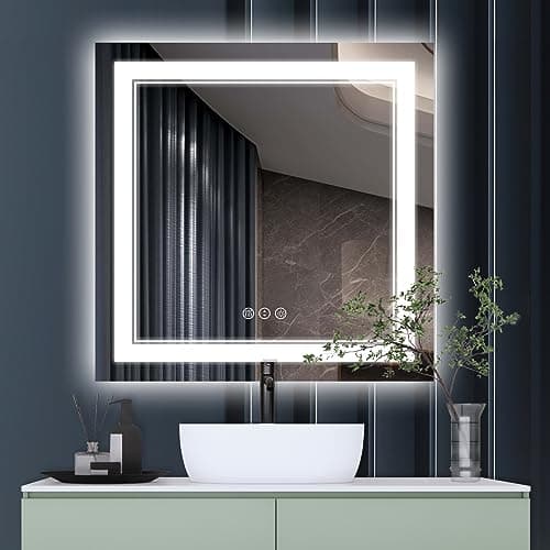ISTRIPMF 36x36 inch Lighted Bathroom Mirror for Wall,Front Lighted and RGB Backlit LED Bathroom Mirror with Lights,Tempered Glass/Dimmable/Anti-Fog/Square Mirror - Image 1