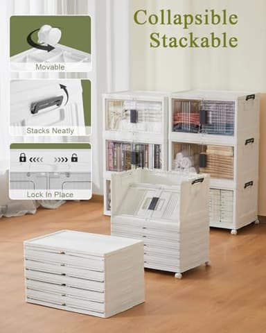 OlarHike 48QT Stackable Storage Bins with Lids - Folding Storage Boxes with Doors and Wheels, Collapsible Plastic Storage Organizer for Closets, Storage and Organization, 6 Pack Cubes - Image 2