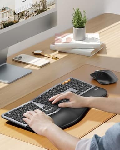 ProtoArc Ergonomic Keyboard Mouse, EKM01 Plus Full Size Wireless Bluetooth Ergo Keyboard Mouse Combo, Cushioned Palm Rest, Split Design, Rechargeable, Compatible for Windows, Mac OS - Gray and Black - Image 8