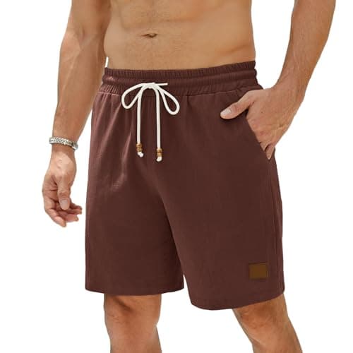 hawalili Mens Shorts 7 Inch Inseam 100% Cotton Drawstring Elastic Waist Summer Beach Stretch Golf Shorts Casual with Pockets Brown,Small - Image 1
