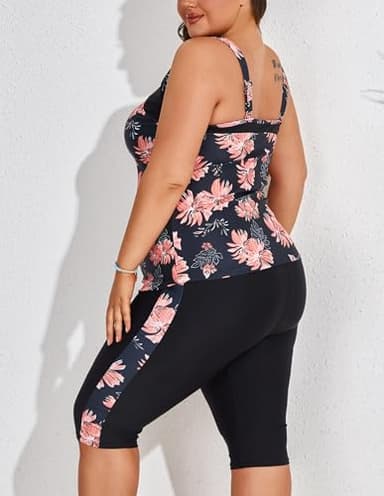 Hanna Nikole Plus Size Tankini Sets for Women Two-Piece Swimsuits Rash Guard with Short Tummy Control Bathing Suit with Boyshorts Black 3X - Image 3