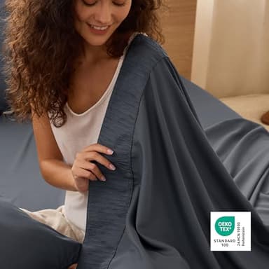 Bedsure Queen Sheet Set - 4 Pieces Soft Queen Size Sheets - Breathable & Cooling - Hotel Luxury - Easy Care Polyester Microfiber Bedding for Women, Men, Dark Grey - Image 3