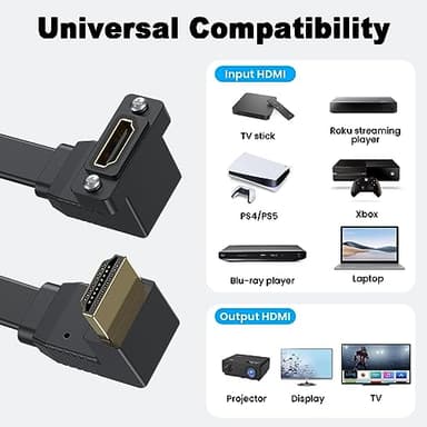 Poyiccot Flat HDMI Extension Cable 1.5ft, Up Angle 90 Degree HDMI Male to Female Cable, 18Gbps Panel Mount Extender with Screws Support Ethernet 4K@60Hz 3D 2160p for UHD TV, PlayStation PS4 PS3 - Image 3