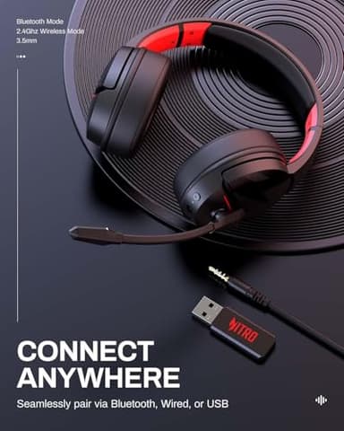 acer Wireless Gaming Headset, PS5 Headset with 2.4GHz for Ps5, Ps4, PC, Switch, Bluetooth 5.3 + 100Hrs Gaming Headphones with Noise Canceling Mic for Laptop, Mobile, Mac, 50mm Drivers (Red) - Image 6