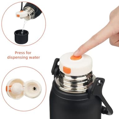Insulated Water Bottle with Handle and Strap,Vacuum Travel Tumbler with Cup Lid,Thermo Coffee Cup for Hot Cold Drinks 27 OZ,Black - Image 4
