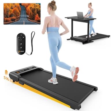HiFast Walking Pad, Under Desk Treadmill with Incline, 300 Lbs Capacity Portable Treadmills for Home Office, 2 in 1 Mini Desk Treadmill with Remote Control, LED Display Black (Black) - Image 1