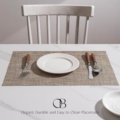 Placemats Set of 4 - Easy Clean Woven Vinyl Placemats for Dining Table, Indoor/Outdoor Place Mats, Washable PVC Table Mats(Caramel) - Image 2