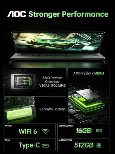 2025 AMD Laptop Computer with Ryzen 7 5700U (8C/16T, Up to 4.3GHz) Ryzen Laptop With Radeon RX Vega 8 Graphics Laptop 16GB RAM 512GB NVMe SSD, Win 11, 16.1 FHD Display, WiFi 6,53Wh Battery,HDMI,Webcam - Image 7