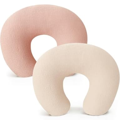 Konssy 2-Pack Muslin Nursing Pillow Covers, Soft & Adorable Nursing Covers for Breastfeeding Pillows, Slipcovers for Newborn Boys & Girls(Cream, Pink) - Image 1