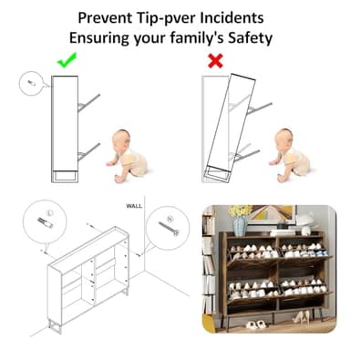 Maupvit Large Shoe Cabinet with 4 Flip Drawers, Freestanding Shoe Organizer with Metal Drawer Bracket for Entryway, Narrow Shoe Rack Cabinet, 5 Sturdy Legs, Rustic Brown - Image 7