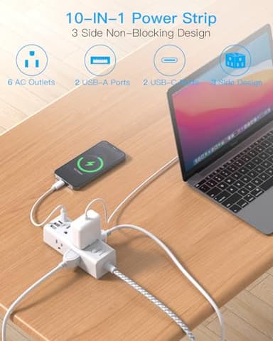 Power Strip Surge Protector - One Beat 6 Widely Outlets with 4 USB Ports (2 USB C), 5 Ft Extension Cord Flat Plug, Wall Mount Outlet Extender Small Power Strip for Travel Home Office College Dorm Room - Image 2
