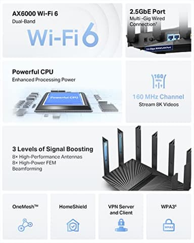TP-Link AX6000 Wi-Fi 6 Router (Archer AX80) – Dual Band, 2.5 Gbps WAN/LAN Port, 8K Streaming,Wireless Internet Router with OneMesh and AP Mode, Long Range Coverage, WPA3, Beamforming - Image 3