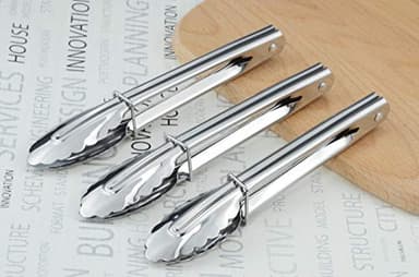 HINMAY Mini Stainless Steel Food Tongs with Silding Rings 7-Inch - Set of 6 - Small Clam Shell Service Tongs for Serving Appetizers, Desserts, Salads, Barbecue and Cooking (Silver) - Image 6