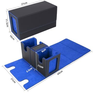 AFIING MTG Commander Card Storage Box - Fits 200 Double Sleeved Cards,3-in-1Card Deck Case,Strong Magnet Card Organizer For Magic Commander TCG CCG,4Dividers &2 Toploaders, Black/Blue - Image 4
