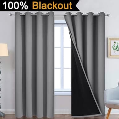 Yakamok 100% Blackout Curtains 84 Inches Long, 2 Thick Layers Heat and Full Light Blocking Soft Thermal Insulated Drapes for Bedroom(52" Wide Each Panel, Grey, 2 Panels) - Image 3