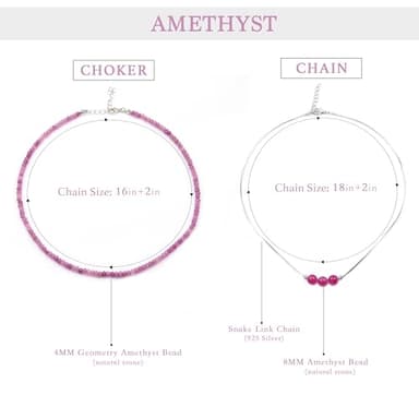 2Pcs Amethyst Necklace - Beaded Necklace Crystal Necklaces For Women - 4 MM Spinel Choker and Silver Chain Gem Pendant Women Jewelry - Image 5