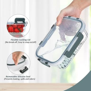 KOMUEE 10 Packs Glass Meal Prep Containers with Lids, Glass Food Storage Containers Set, Airtight Lunch Containers, Microwave, Oven, Freezer and Dishwasher Safe, Gray - Image 3