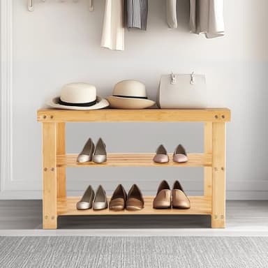 Sweetcrispy Shoe Rack Bench, 3-Tier Bamboo Entryway Storage Organizer, 286lb Capacity, Shoes Stand for FrontDoor Entrance, Bedroom, Living Room, Bathroom, Balcony, 11.3 x 27.6 x 17.8 Inches, Wood - Image 2