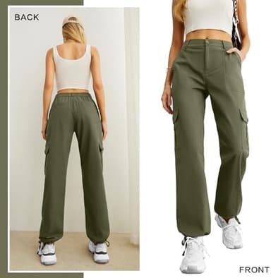 Lepunuo Women's High Waisted Cargo Pants Travel Y2K Streetwear Baggy Stretchy Pants with 6 Pockets Drawstring Ankle Cuffs - Image 6
