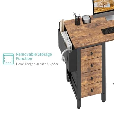 Lufeiya L Shaped Desk with Drawers & Storage Shelves, 47 Inch Small Reversible Corner Desk with Power Outlet for Home Office Bedroom, L-Shaped Gaming PC Computer Desks with Fabric Drawer, Rustic Brown - Image 8