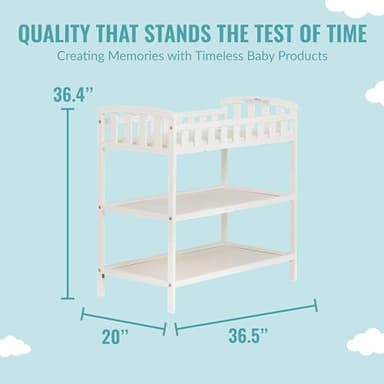 Dream On Me Emily Changing Table in White – Compact & Portable, Solid New Zealand Pinewood, Safety Rails, Two Spacious Storage Shelves, Water-Resistant 1" Changing Pad - Image 4