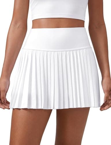 CRZ YOGA Women's High Waisted Pleated Tennis Skirts with Pockets Tummy Control Casual Liner A Line Workout Golf Skorts White Medium - Image 1