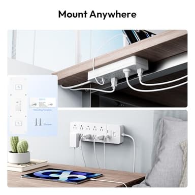 NTONPOWER 25 Ft Extension Cord, 2100J Surge Protector Power Strip with 10 Widely Spaced Outlets 2 USB Ports, Overload Protection, Wall Mountable for Indoor, Home, Office or Garage,White - Image 7