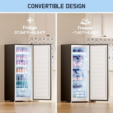 Upstreman 7.0 Cu.Ft Upright Freezer, Large Capacity Garage Ready Deep Freezers with 5 Adjustable Shelves, Convertible Refrigerator/Freezer, Reversible Door for Home, Basement, Apartment (Stainless) - Image 4