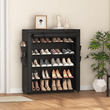 VILICK Shoe Rack with Cover, 5 Tier Shoe Organizer Storage for 20-24 Pair Shoes and Boots Large Shoe Storage Shelf Space Saving Vertical Shoe Rack for Closet, Front Door Entrance, Dorm, Garage - Image 8