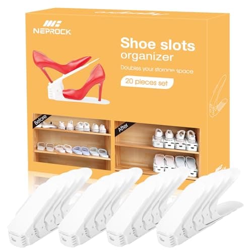Neprock Shoe Slots Organizer, 20 Pack Adjustable Shoe Rack Stacker Storage Space Saver, Double Deck Shoe Rack Holder for Closet Organization (White) - Image 1