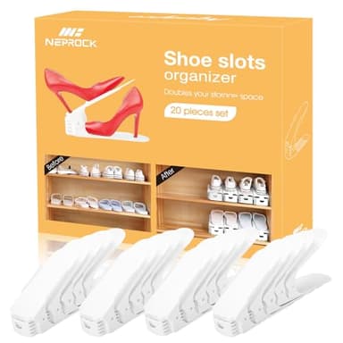 Neprock Shoe Slots Organizer, 20 Pack Adjustable Shoe Rack Stacker Storage Space Saver, Double Deck Shoe Rack Holder for Closet Organization (White) - Image 1