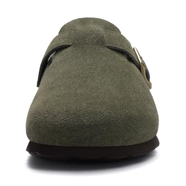 KIDMI Women's Genuine Suede Clogs Cork Footbed Sandals Leather Mules Potato Shoes with Arch Support Army Green 39 (Size 7.5-8) - Image 4