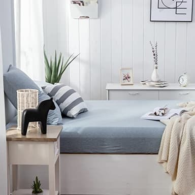 LIFETOWN 100% Jersey Knit Cotton Sheet, Extra Deep Pocket, 1 Fitted Sheet with 2 Pillowcases, Wrinkle-Free Ultra Soft (Heathered Greyish Blue, King) - Image 2