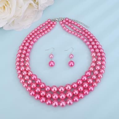 Denifery Vintage 1920s Large Pearl Collar Choker Necklace Earrings Set Simulated Pearl Statement Necklace Multi Strand Pearl Necklace Costume Jewelry Chunky Pearls Necklaces Wedding Jewelry for Women, - Image 4