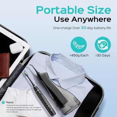 COSLUS Portable Water Flosser with Electric Toothbrush Combo: 2-in-1 Oral Clean Kit for Teeth, Braces, Gums Care - Brushing & Flossing for Adults, Family, Travel Use, BPA-Free, Black, C20 & C41 - Image 5