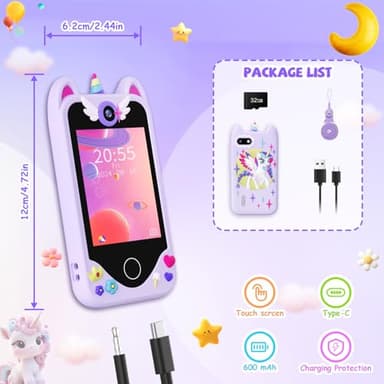 Kids Smart Phone for Girls Gifts - Toddler Christmas Birthday Gift for Age 3 4 5 6 Year Old, Kids Cell Phone Toy with Touchscreen, Dual Cameras, Learning, Kid Mp3 Player, Games with 32 GB Card - Image 7