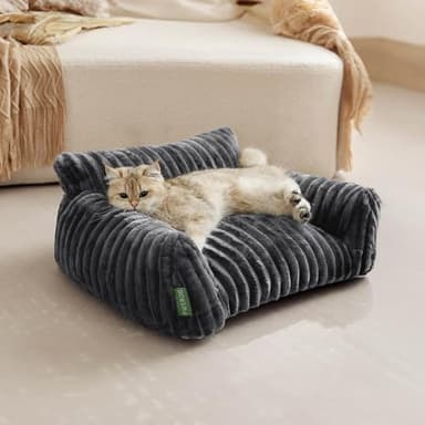 FWERDG Cute Couch Bed for Pets, Supportive Cat Sofa for Indoor Cats, Small Dog Sofa Bed for Small Dogs, Grey, 24 inches - Image 2