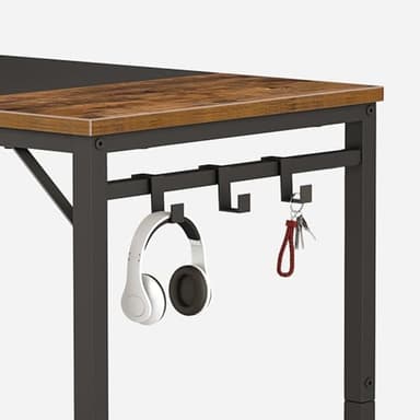 HOOBRO Computer Desk, Home Office Desk with Power Outlet, Modern Study Writing Desk with 3 Hooks for Study Room, Home Office, Sturdy and Stable, Easy to Assemble, Rustic Brown and Black BF40UDN01 - Image 5