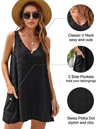 Blooming Jelly Womens Casual Sun Summer Dresses Sexy Swimsuit Cover Up V Neck Sleeveless Dress (Large, Black) - Image 3