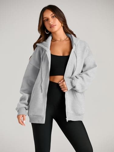 EFAN Women Zip Up Hoodies Oversized Sweatshirt Jacket 2024 Fall Fleece Cute Pullover Hooded Tops Teen Girls Casual Loose Fit Y2k Trendy Fashion Gym Clothes Outfits Grey M - Image 3