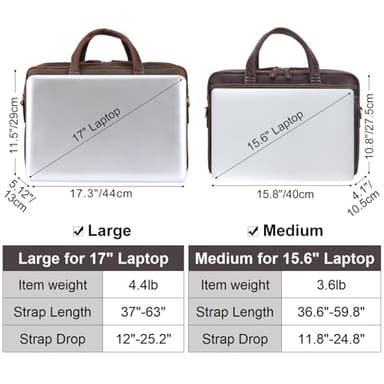 Masa Kawa Vintage Leather Briefcase for Men 17 Inch Laptop Computer Brief Case Business Travel Work Messenger Cross Body Shoulder Bags, Brown - Image 7