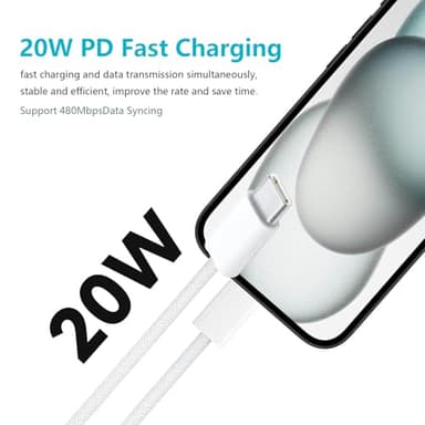 6FT 20W USB Type C Fast Charger Block for iPhone 16e 17 16 15 Pro MaX,AirPods 4 4th, AirPods Pro 3 2 2nd, iPad Pro Air 13/12.9,iPad 10th Tablet,Samsung Galaxy A16 A15 A14 5G A54 A03S A53 A23 A34 - Image 2