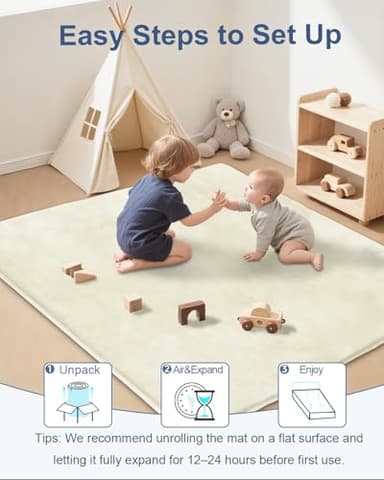SEPARO Thick Baby Play Mat for Floor,50 x 50 Playpen Mat,Tummy Time Foam Mat,Ultra Soft Support & Plush Feel,Easy Care with Non-Slip Cushioned for Infant,Kids and Toddler Crawling,Beige - Image 6