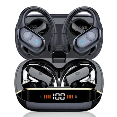 Wireless Earbuds Bluetooth 5.4 Headphones 75H Playtime Stereo Deep Bass Sports Ear Buds with Earhooks, LED Display Bluetooth Earbuds with 4 ENC Mic, IP7 Waterproof Earphone for Workout/Running, Black - Image 1