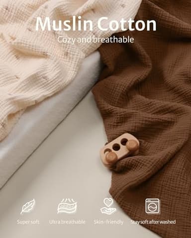Blissful Diary Muslin Crib Sheets for Girl Boy, Boho Neutral Soft Cotton Baby Sheet for 52''x28'' Standard Crib Mattress, 2 Pack(Sunshine&Brown) - Image 2
