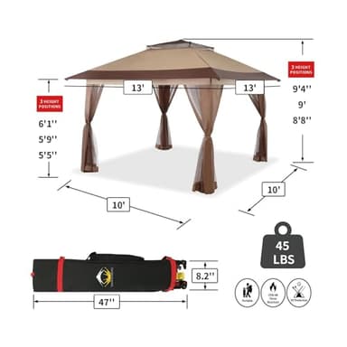 CROWN SHADES 13x13 Pop Up Gazebo, Canopy Tent, Gazebos on Clearance - Outdoor Gazebo for Backyard & Patio Furniture - Carpa Pop Up Tent with Wheeled STO-N-Go Cover Bag (Beige & Coffee) - Image 5