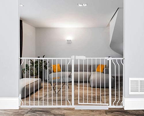 ALLAIBB Baby Gate Pressure Mounted Extra Wide Walk Through Child Kids Safety Toddler Tension White Long Large Pet Dog Gates with Extension for doorways Kitchen and Living Room (62.20-66.93"/158-170cm) - Image 1