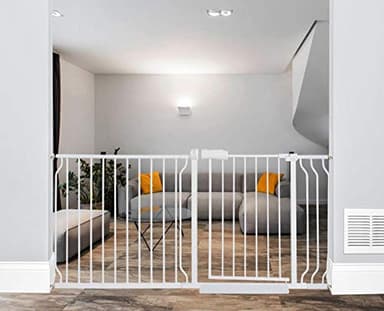 ALLAIBB Baby Gate Pressure Mounted Extra Wide Walk Through Child Kids Safety Toddler Tension White Long Large Pet Dog Gates with Extension for doorways Kitchen and Living Room (62.20-66.93"/158-170cm) - Image 1