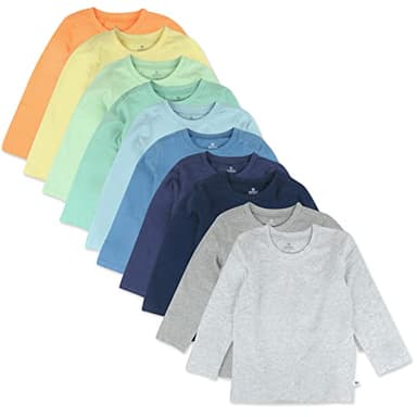 HonestBaby 10 Pack Long Sleeve T Shirts 100% Organic Cotton for Toddler, Boys, Girls, Rainbow Blues, 5T - Image 1