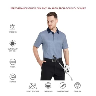 Golf Shirts for Men Dry Fit Short Sleeve Print Performance Moisture Wicking Polo Shirt Bluish Umbrella - Image 5